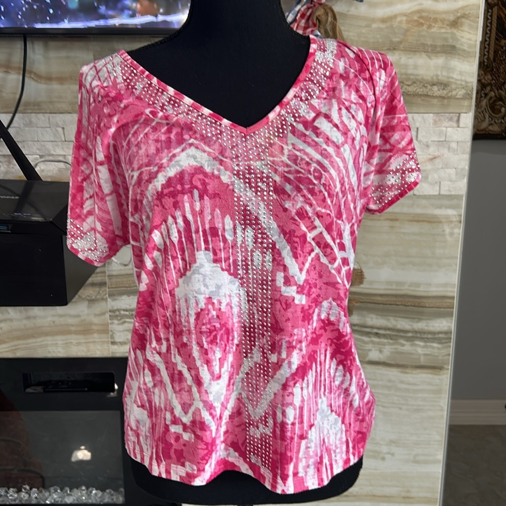 INC International Concepts Short Sleeve Pink Embellished Top. Size PS‎ (434)